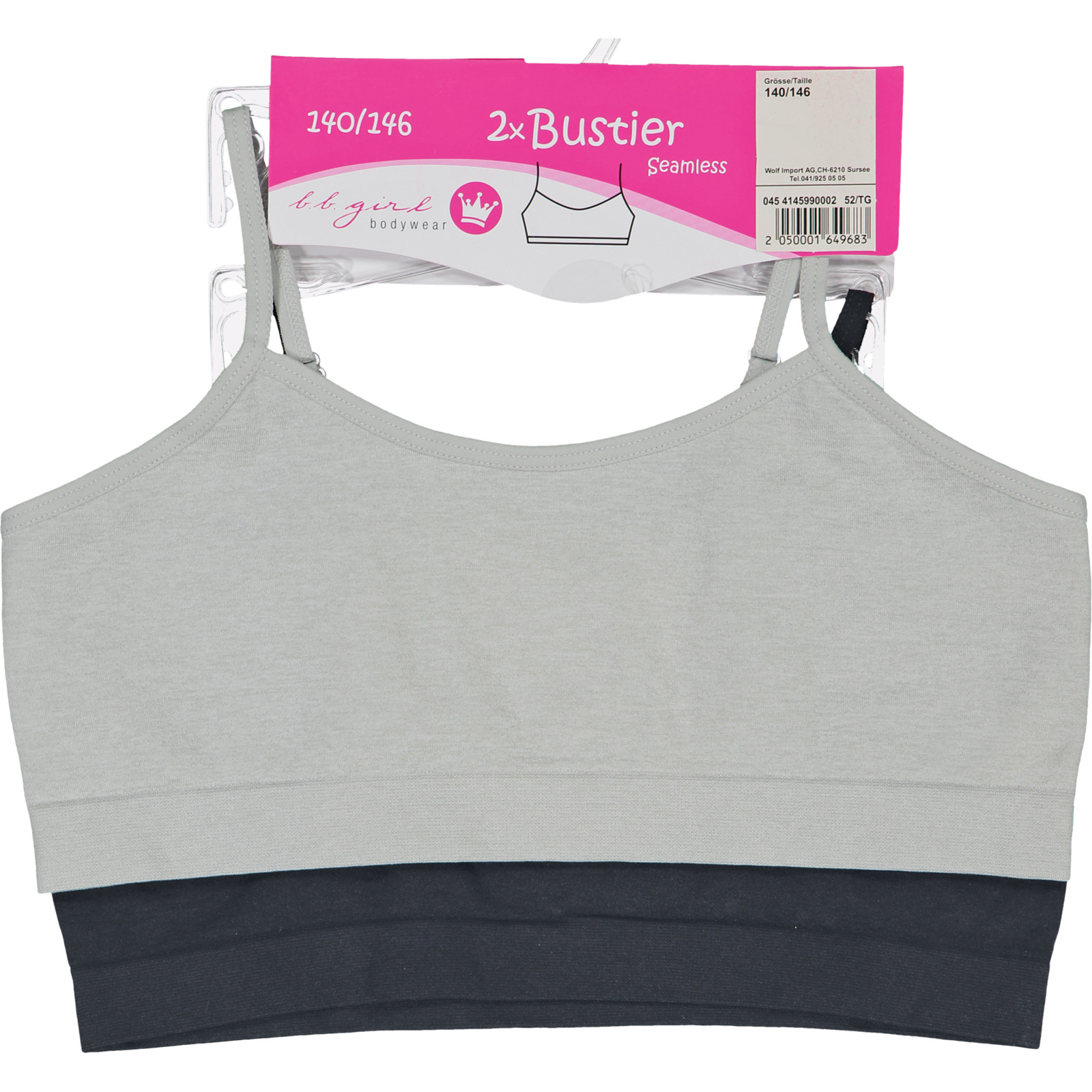 Mädchen-Bustier Seamless, 2 Stück hellgrau