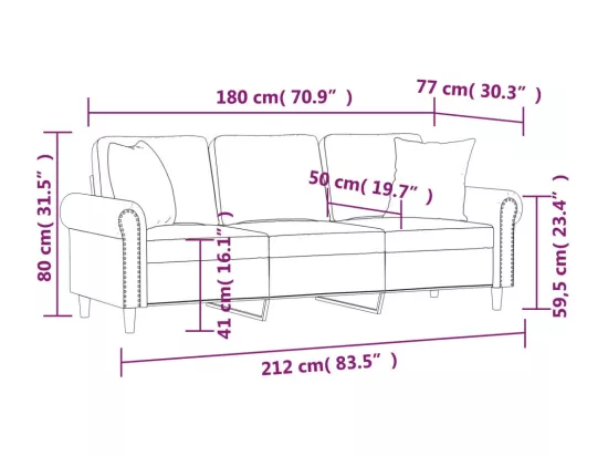 Canapé 3 places avec oreillers gris clair 180 cm velours