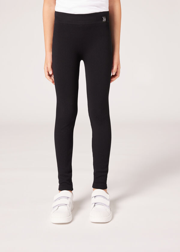 Leggings caneladas para meninas