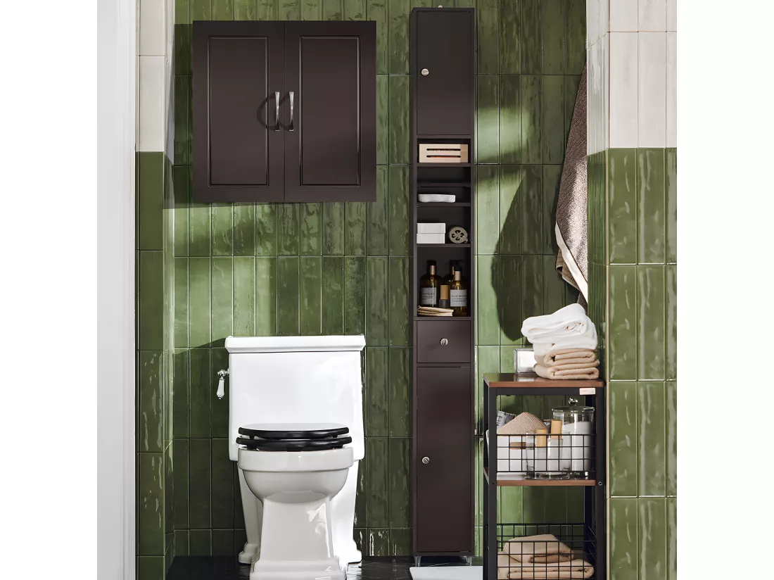 SoBuy FRG231-BR Meuble Haut Armoire de Toilettes Salle de Bain Suspendue Placard Commode Murale – 2 Portes - Marron