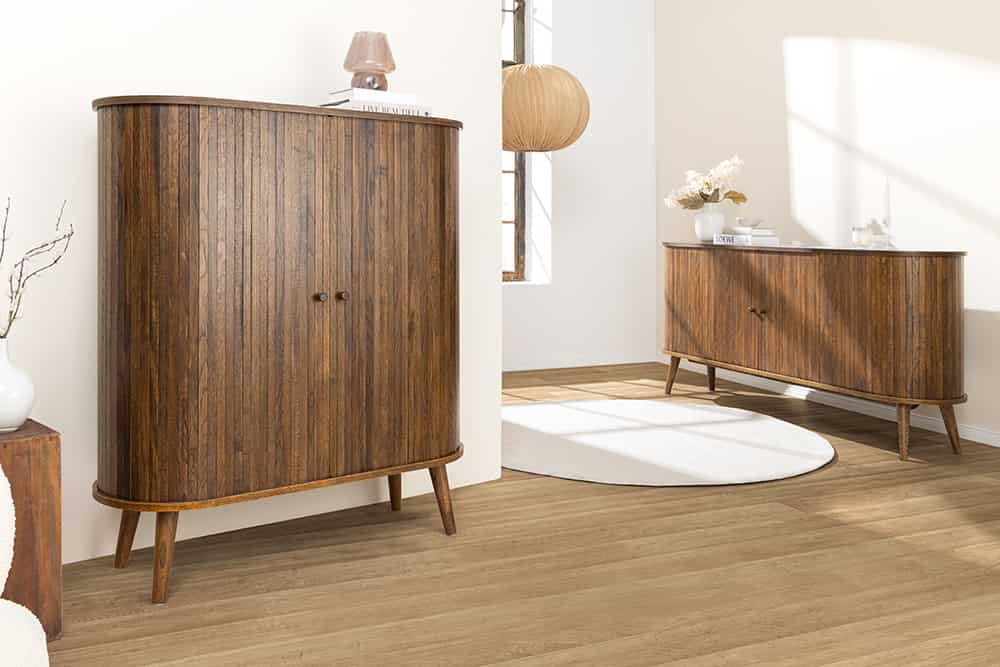 Retro Highboard VALHALLA WOOD 120cm smoke Eichenholz Schiebetüren