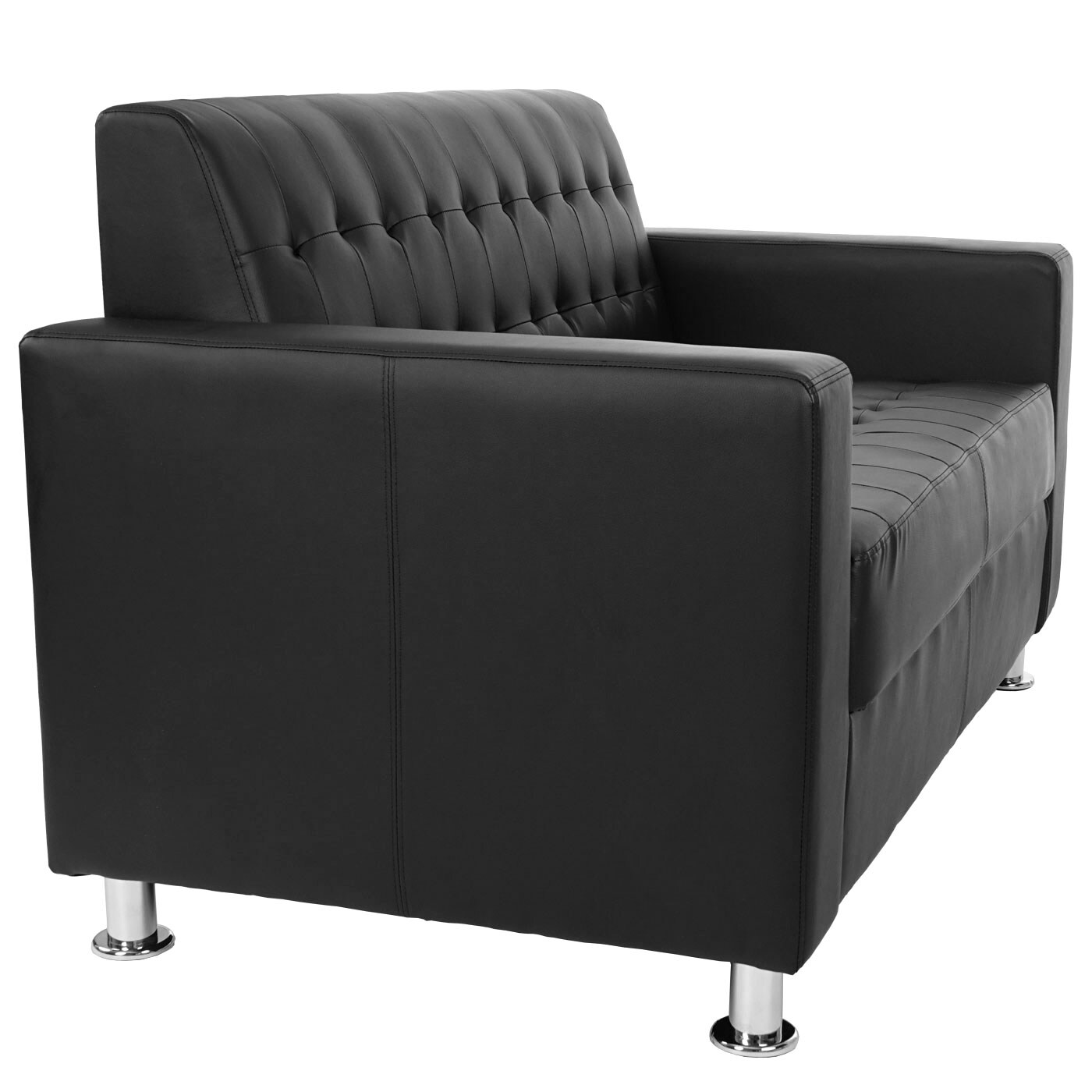 2er Sofa Pori, Couch Loungesofa, Kunstleder, Metall-Füße ~ schwarz