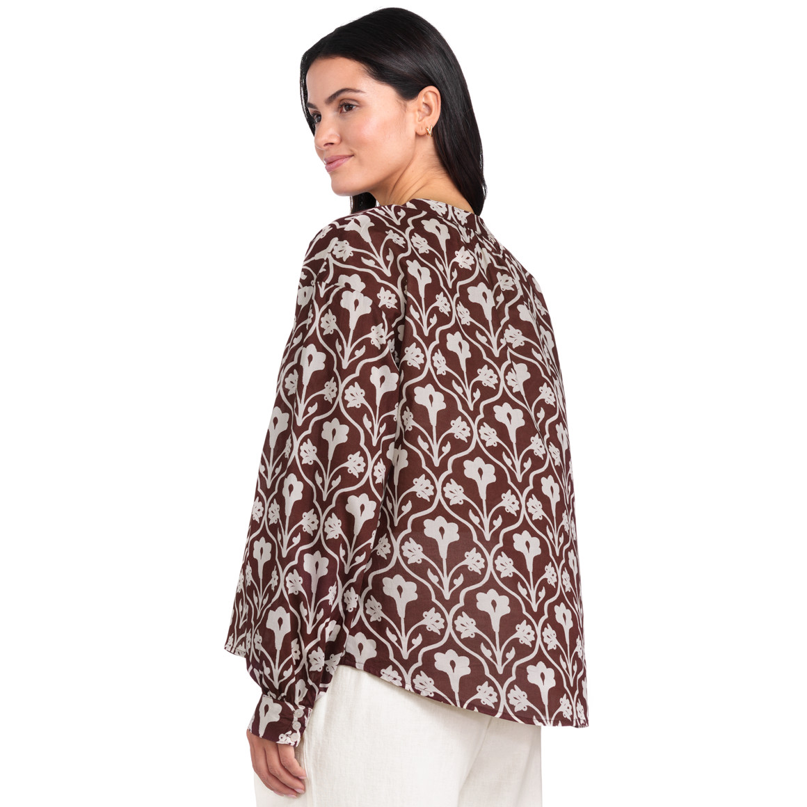 Gina Benotti Damen Bluse mit Allover-Print dunkelbraun / weiss