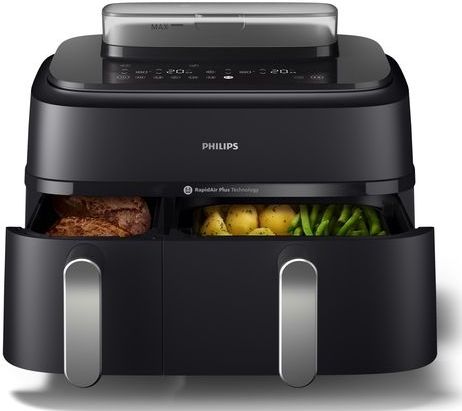 Philips 5000 series NA551/00 friteuse Dubbel 9 l Vrijstaand 2300 W Heteluchtfriteuse Zwart, Zilver