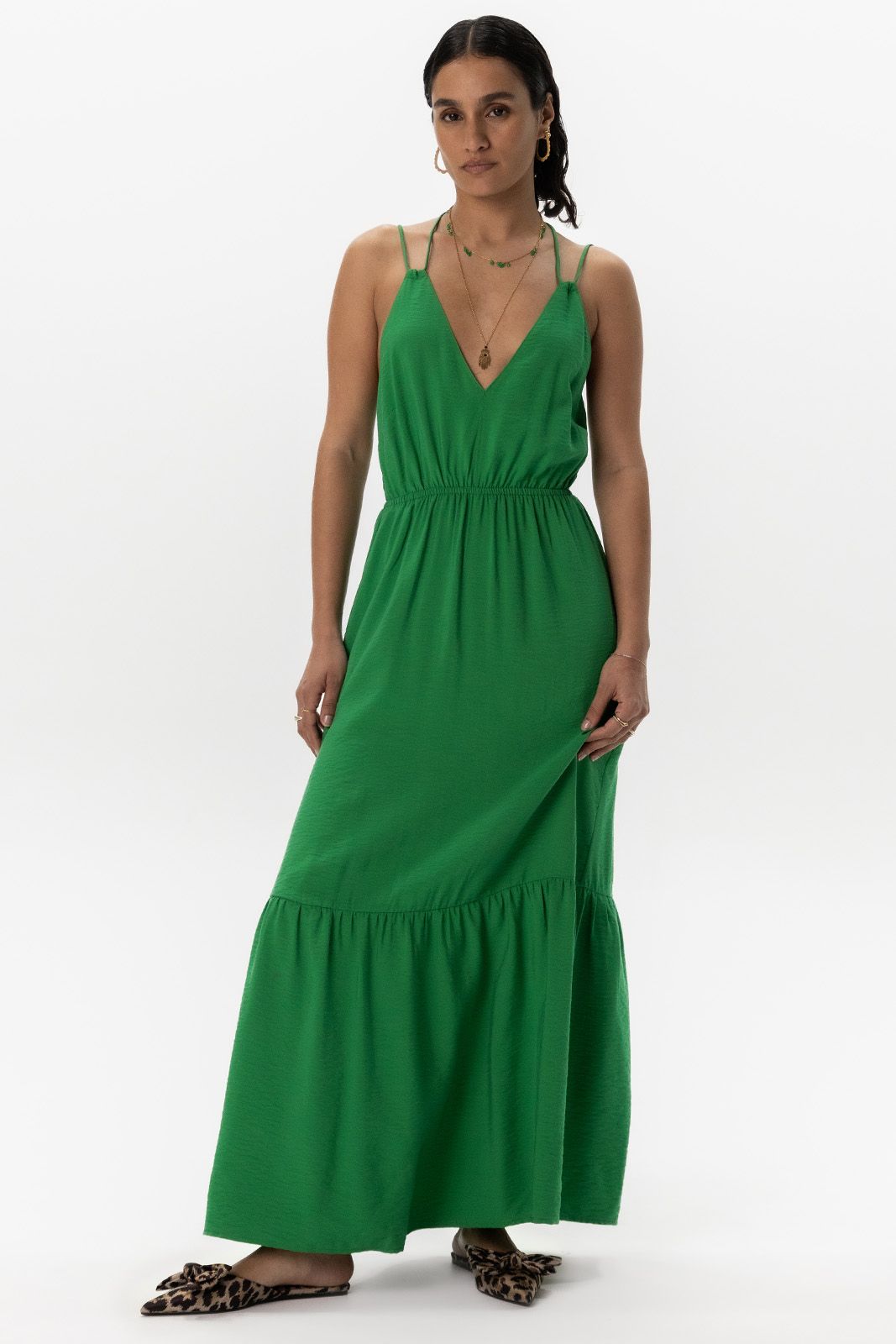 Groene maxi jurk met open rug
