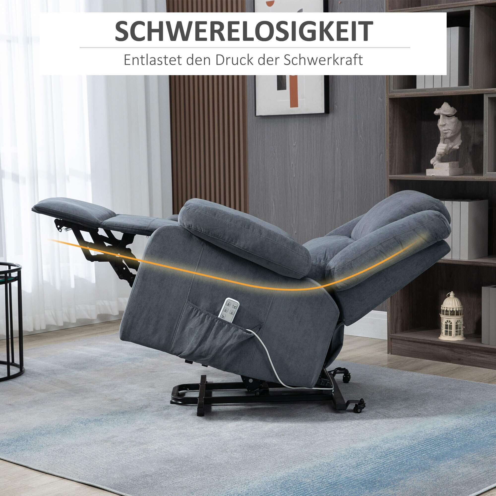HOMCOM Aufstehsessel mit Liegefunktion grau 92L x 93B x 105H cm