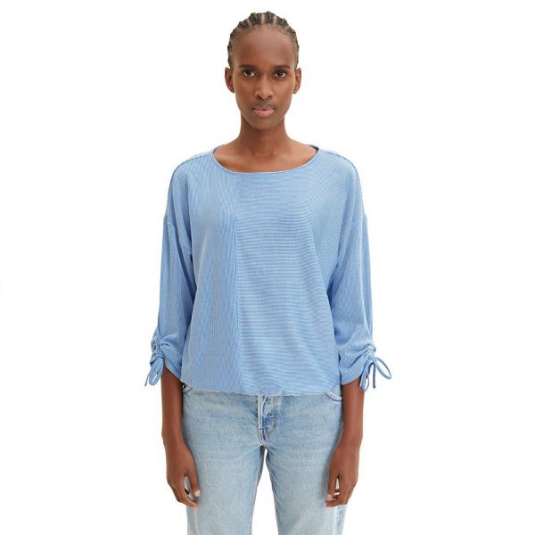 Tom Tailor T-Shirt Structured Stripe Small Mid Blue White Stripe L