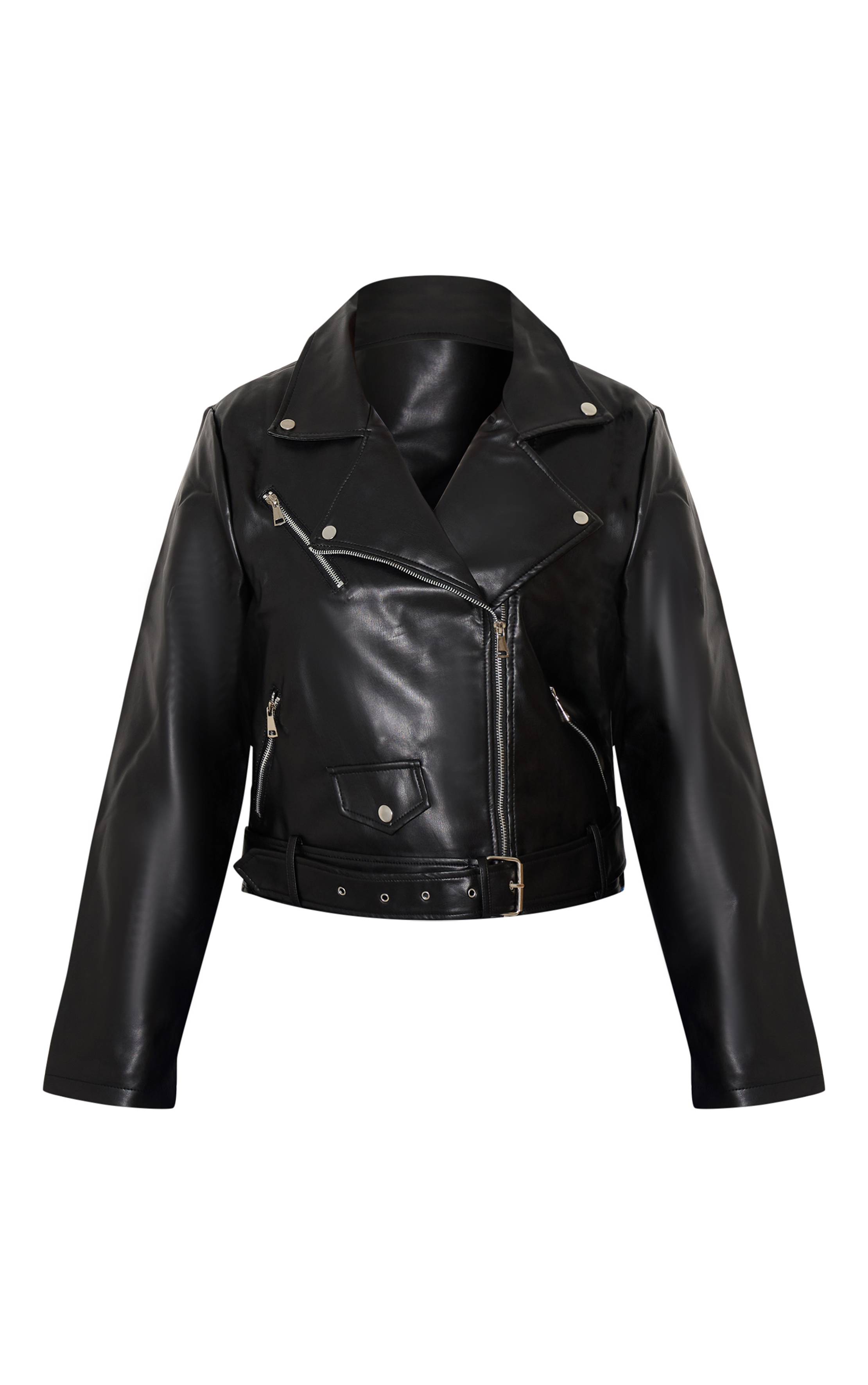 Noir Veste De Motard Grande Taille En Synthétiquecuir Avec Détails Zippés