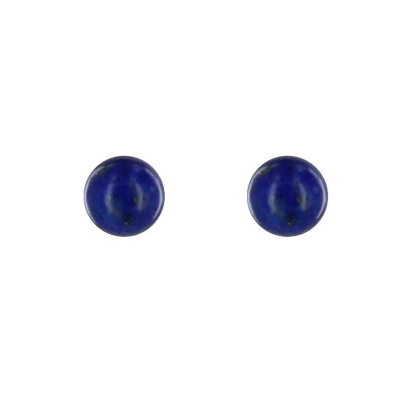 Boucles d'Oreilles Clou Argent Rhodié et Perles de Lapis Lazuli 6 mm