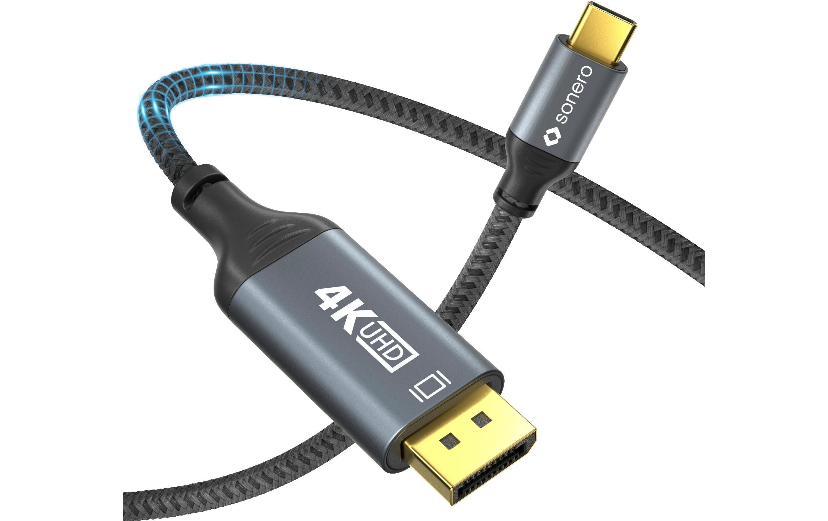 Kabel USB Type-C - DisplayPort, 1 mUSB-C auf DisplayPort Kabel - 4K60, 21.6 GBps – grau/schwarz - 1.00m