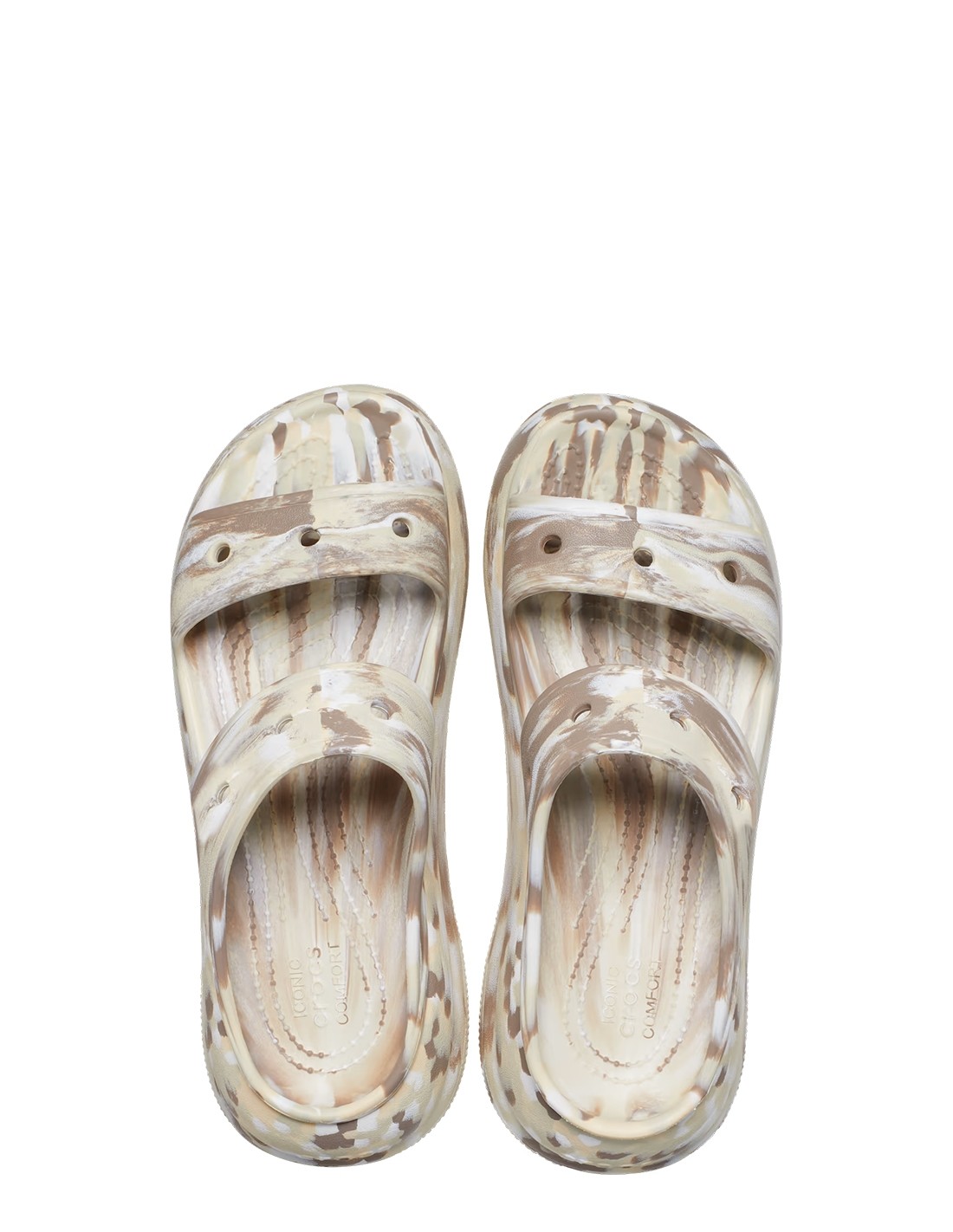 crocs sandales compensées femme classic crush marbled sandal beige marbrée