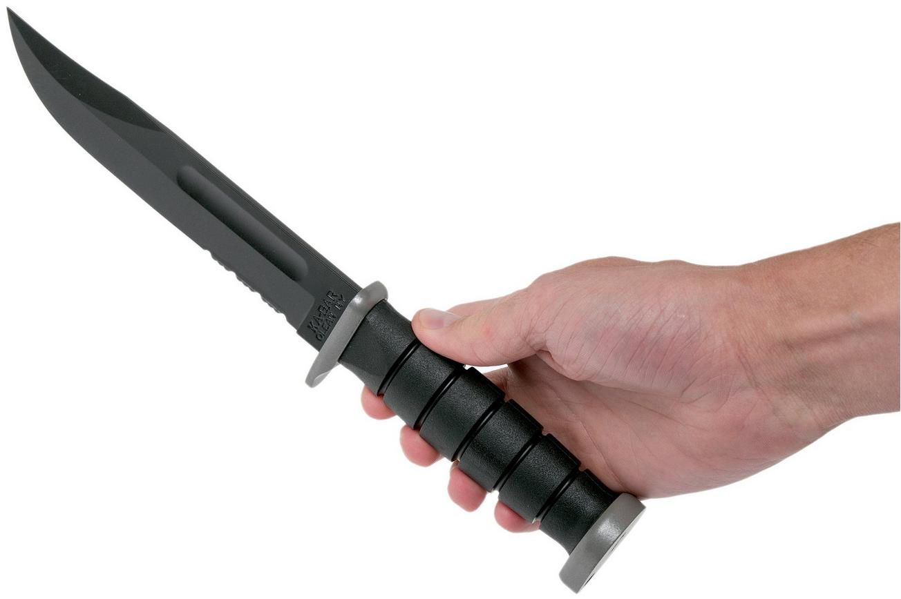 KA-BAR D2 Extreme Fighting Knife 1283, serrated blade, Kraton handle, lederen schede