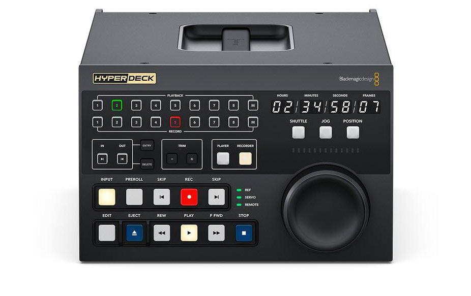 Recorder HyperDeck Extreme Control<br>Traditionelle Deck-Kontrollfunktionen mit einem eingebauten Editor für die Automatisierung des Einspielens älterer videobandbasierter Programme.