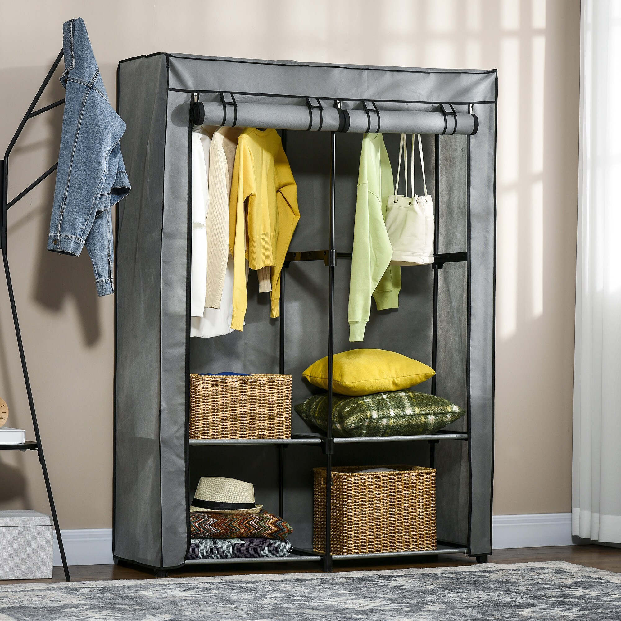 HOMCOM Kleiderschrank mit Reißverschluss grau 118L × 49B × 170H cm