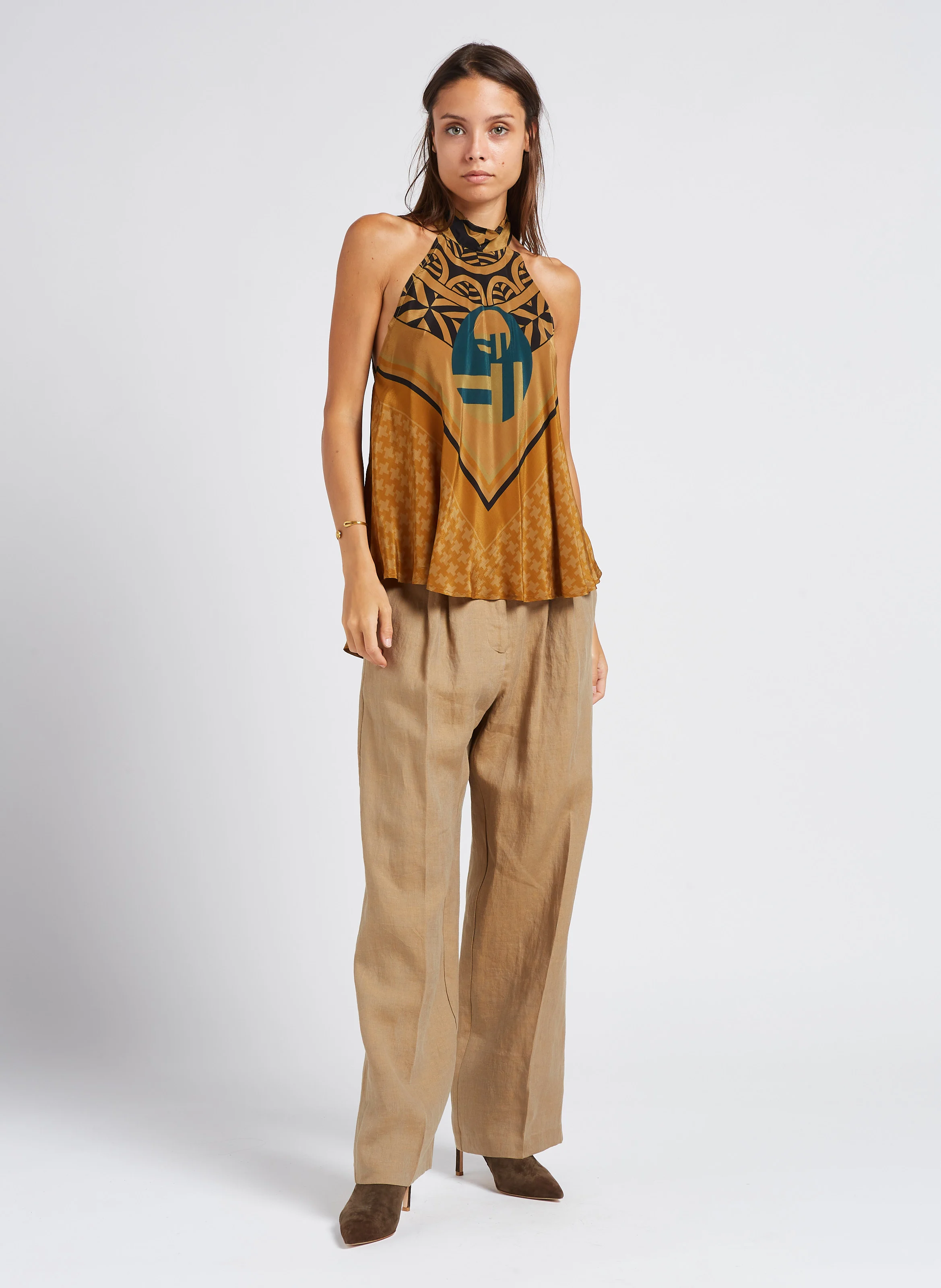 TAUSTIN - Pantalon large à clous colorés | Beige
