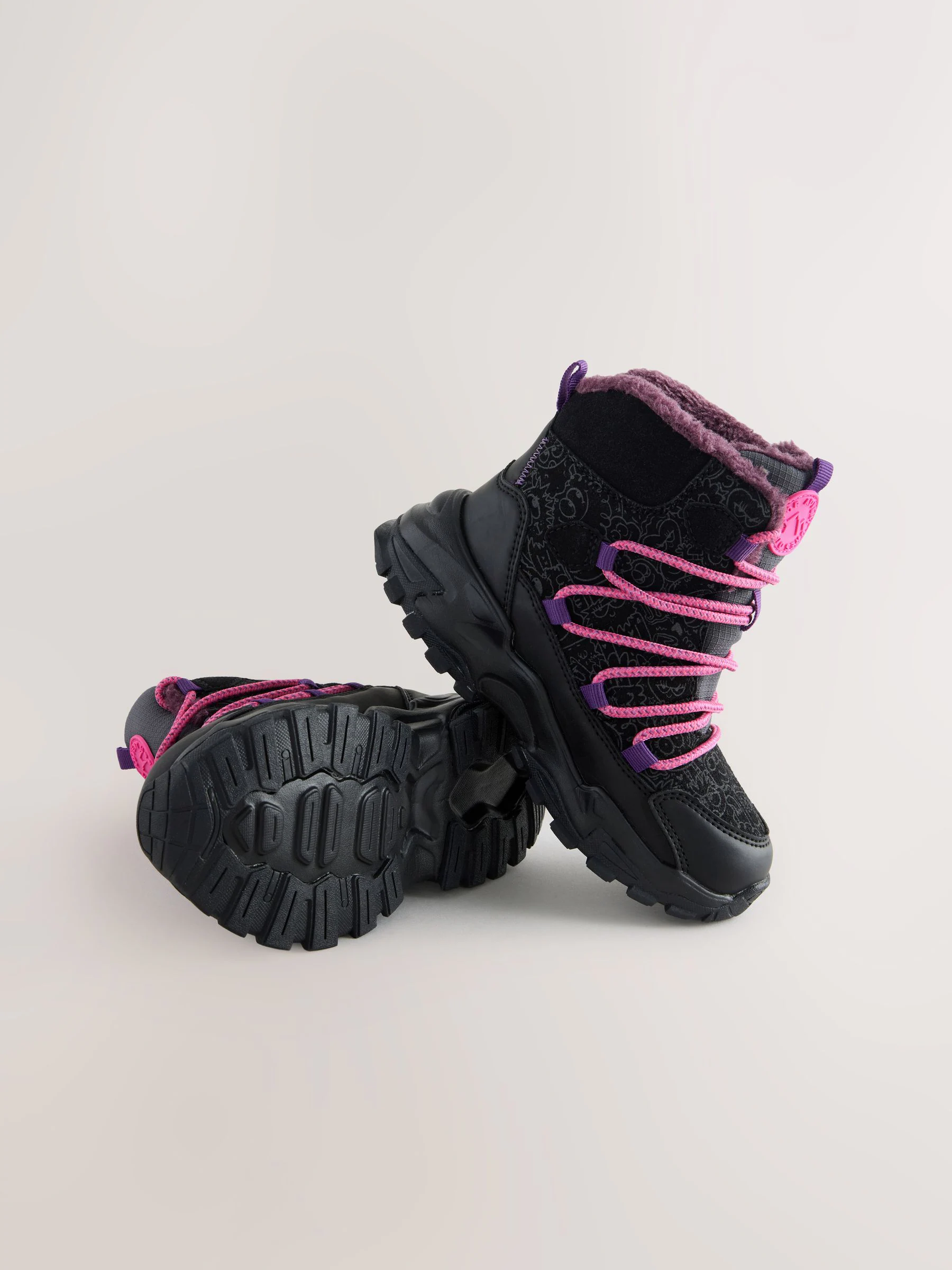 Zwart/paars met print - Waterbestendige wandelschoenen