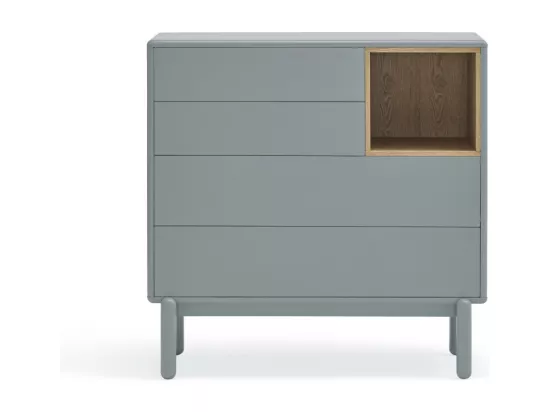 Corvo - Commode 4 tiroirs 1 niche en bois L90xH90cm : Couleur - Gris clair