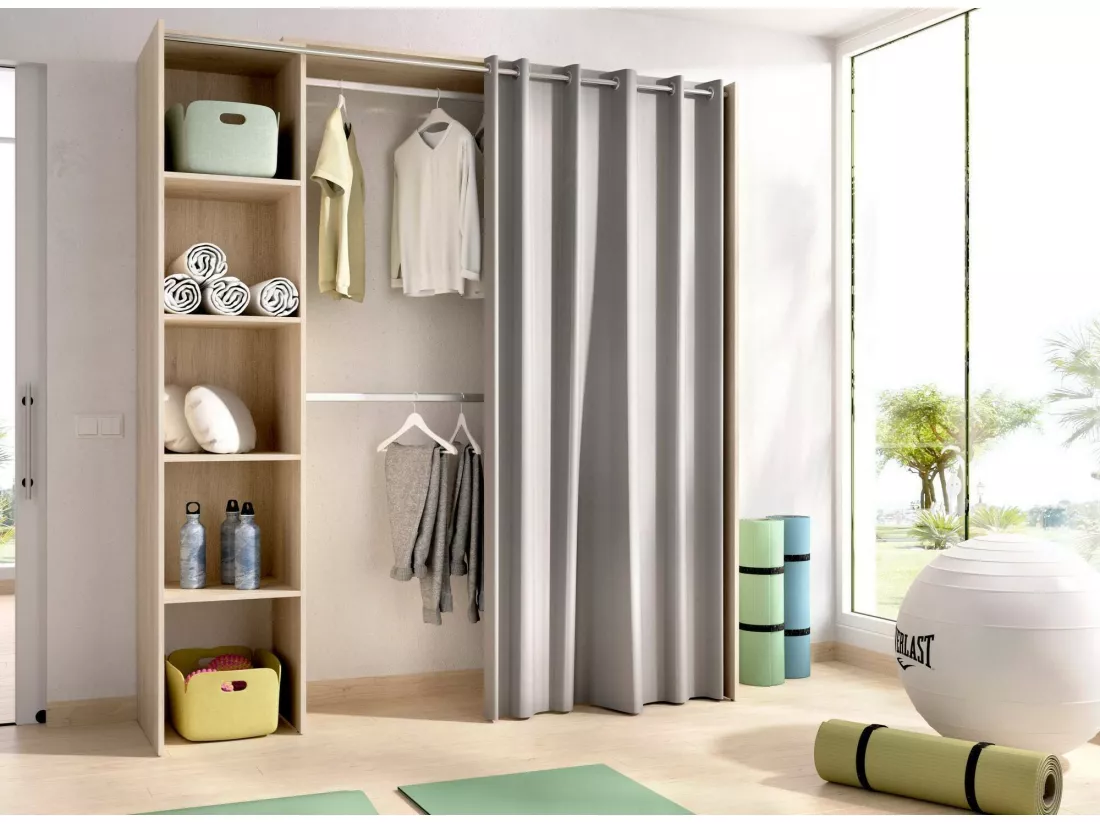 Grande Garde-robe Dyoun, Meubles de chambre, Penderie de plain-pied, Placard à vêtements, 180x50 h205 cm, Chêne clair