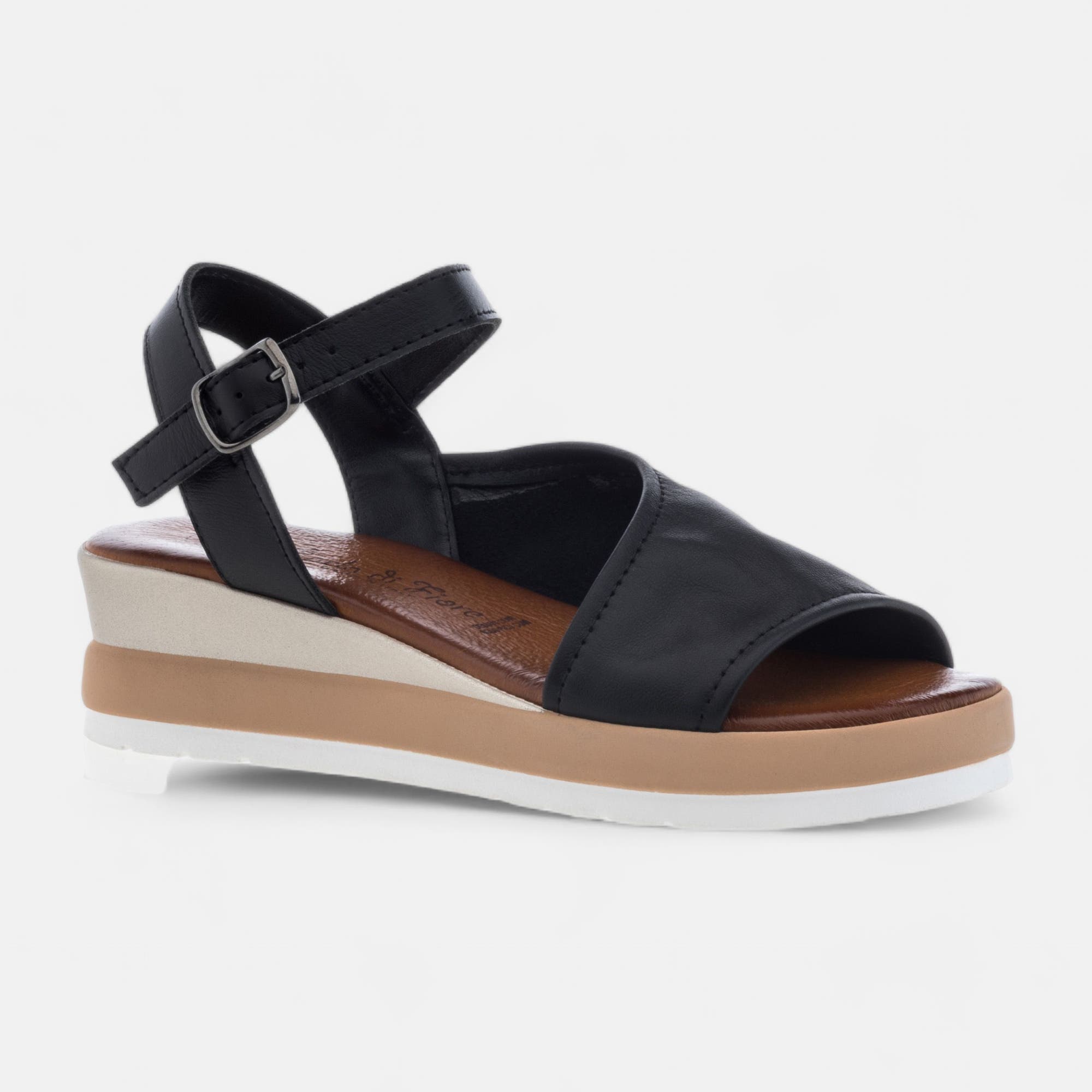 Sandales à talon compensé Femme en cuir noir