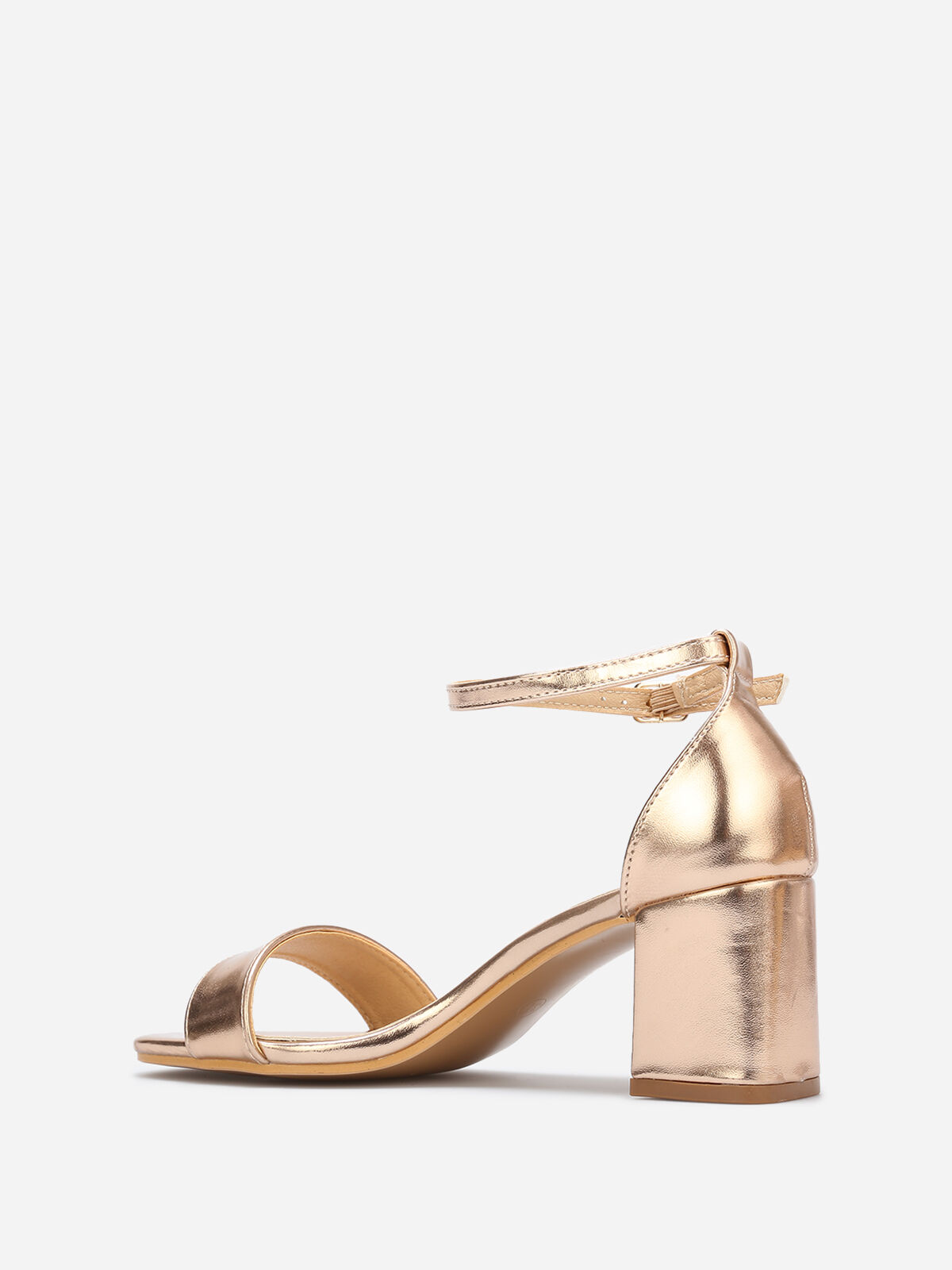 Sandales à bout arrondi et talon carré- Doré rose