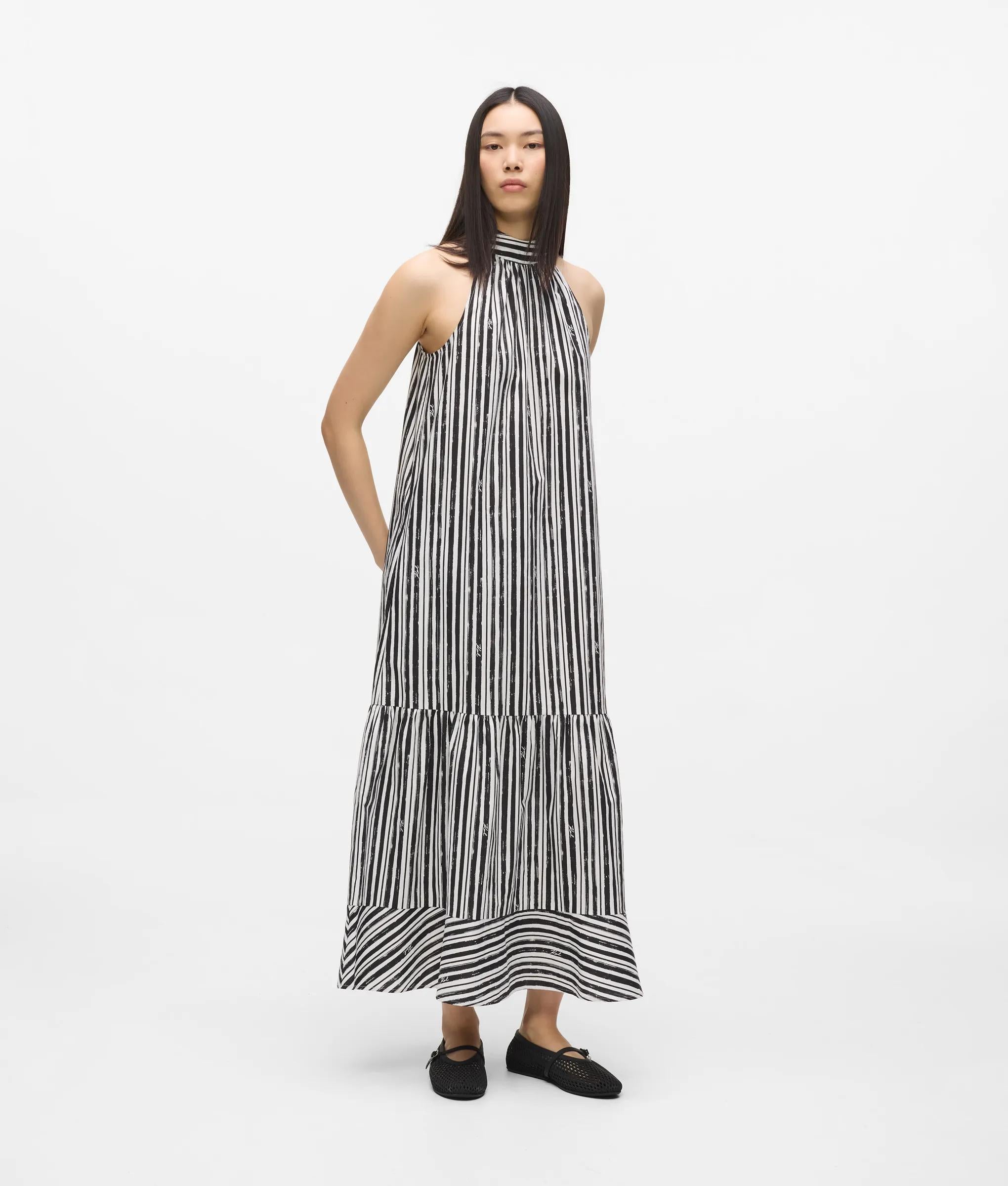 Gestreepte halternek maxi-Jurk