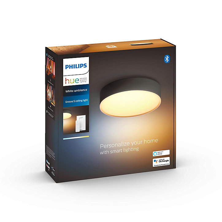 Plafonnier LED intégrée Enrave connecté intensité variable Philips Hue IP20 9,6W 950lm ⌀ 26,1 cm noir