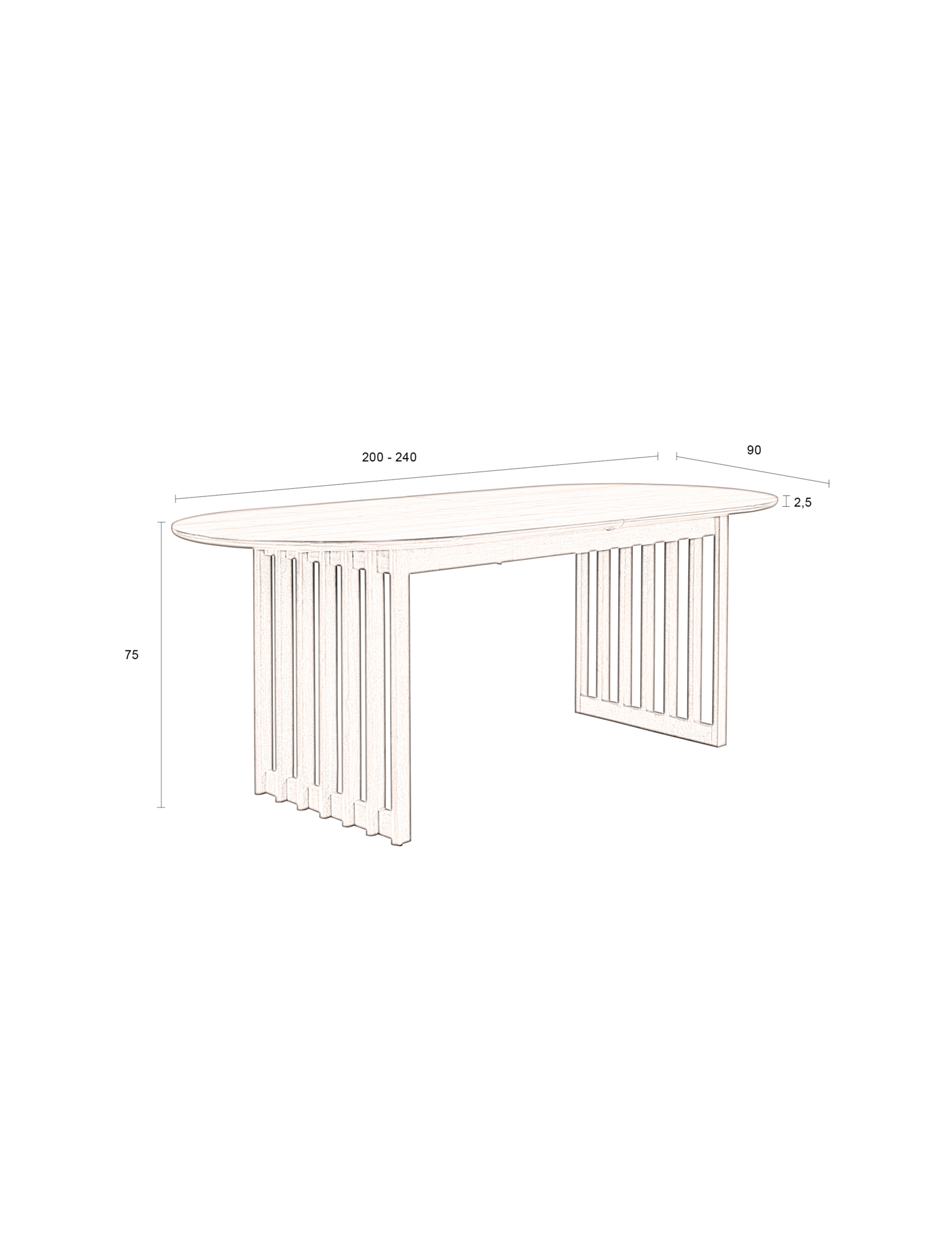 Eettafel Barlet ovaal uitschuifbaar walnoot 200-240 X 90 cm