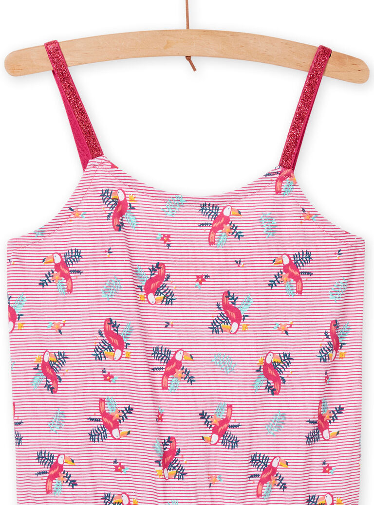 Combishort à rayures et imprimé oiseau rose fuchsia enfant fille