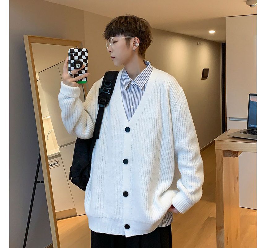 Whyessa - V-hals effen oversized gebreide cardigan