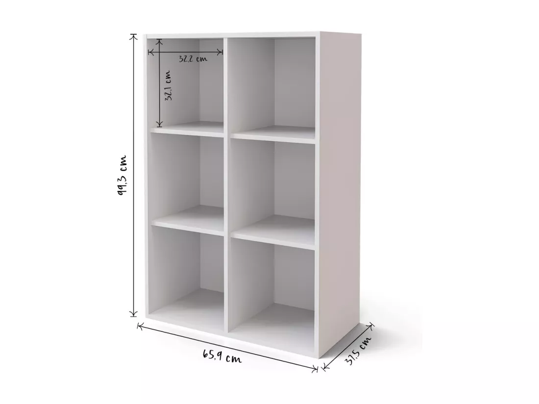 Meuble de rangement 6 cases panneaux de fibres blanc KENAN