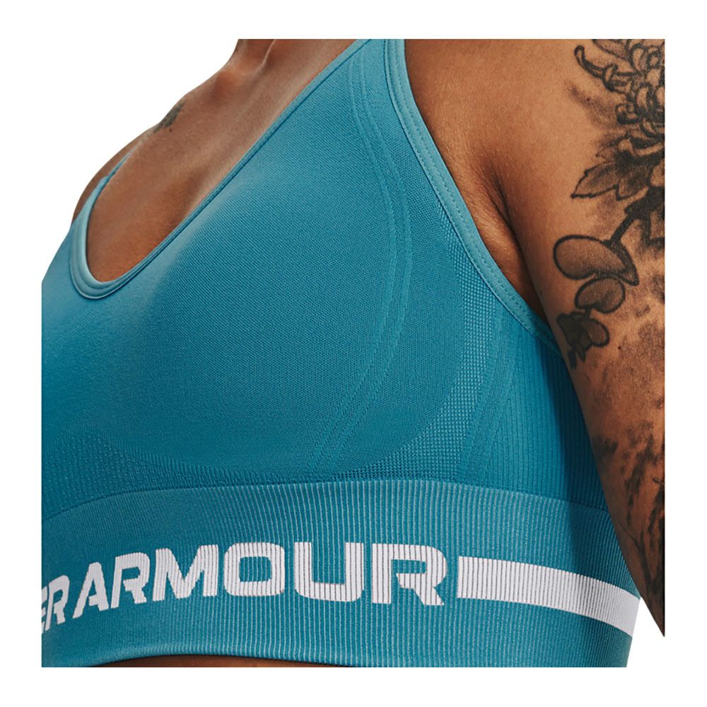 Under Armour UA SEAMLESS LOW LONG - Brassière Femme glacier blue/white