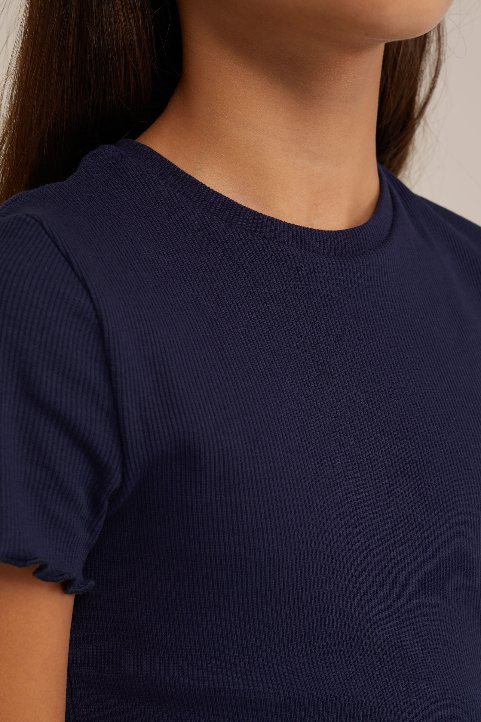 Meisjes T-shirt met ribstructuur WE Fashion Marineblauw