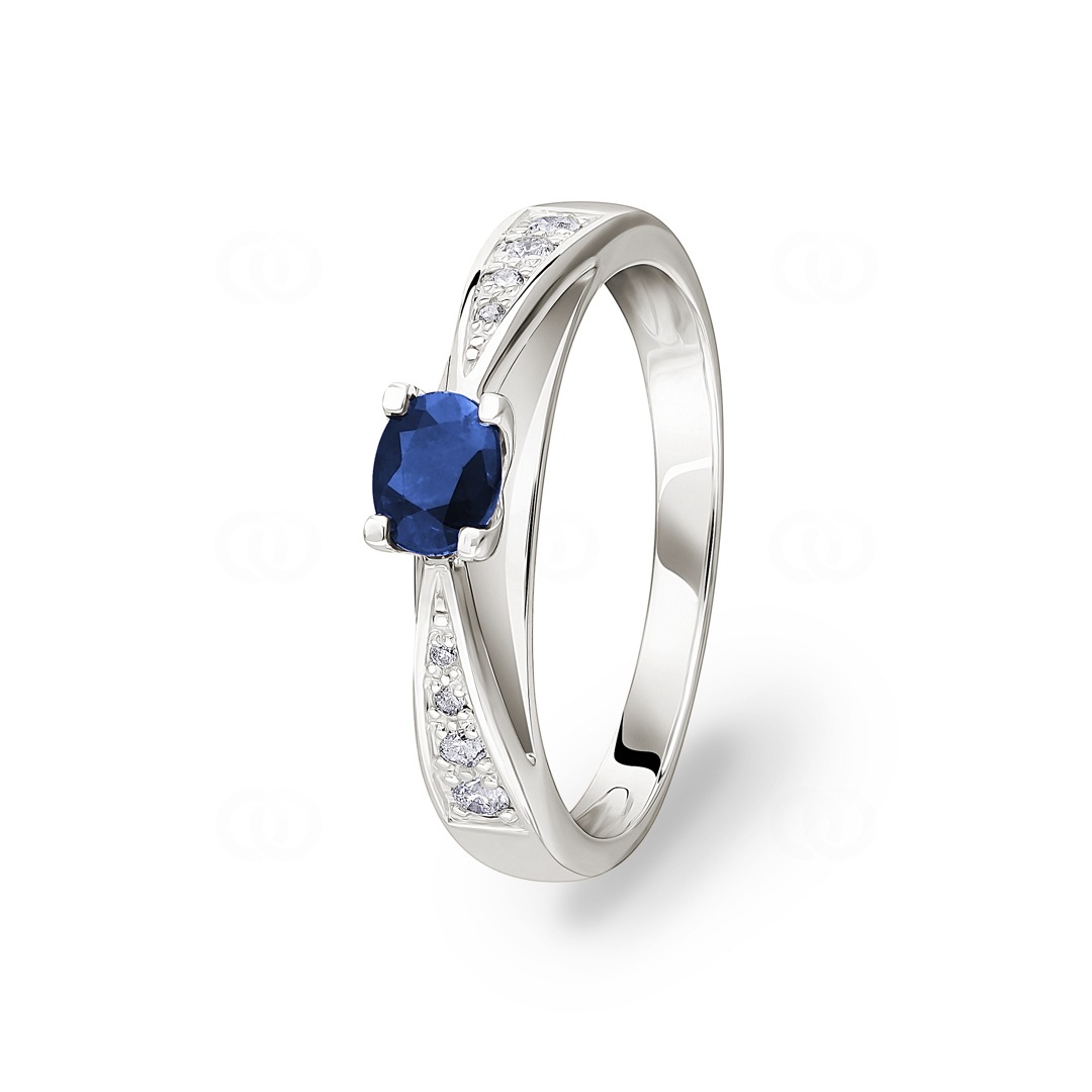 Damenring 750/18 K Weissgold mit Saphir oval 0.50ct. und Diamanten 0.10ct.