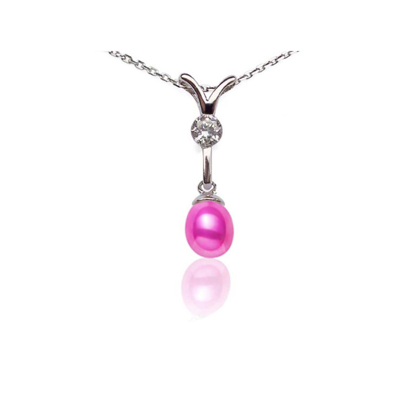 Pendentif Y Perle de Culture Rose et Argent 925