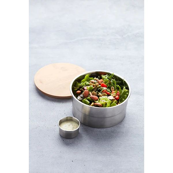 Lunch box ronde en inox 850 ml et couvercle en bambou Point Virgule