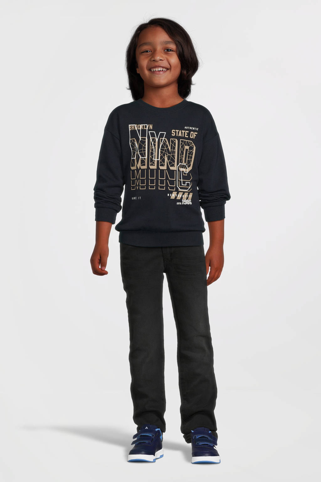 NAME IT sweater NKMVILDAR met printopdruk donkerblauw