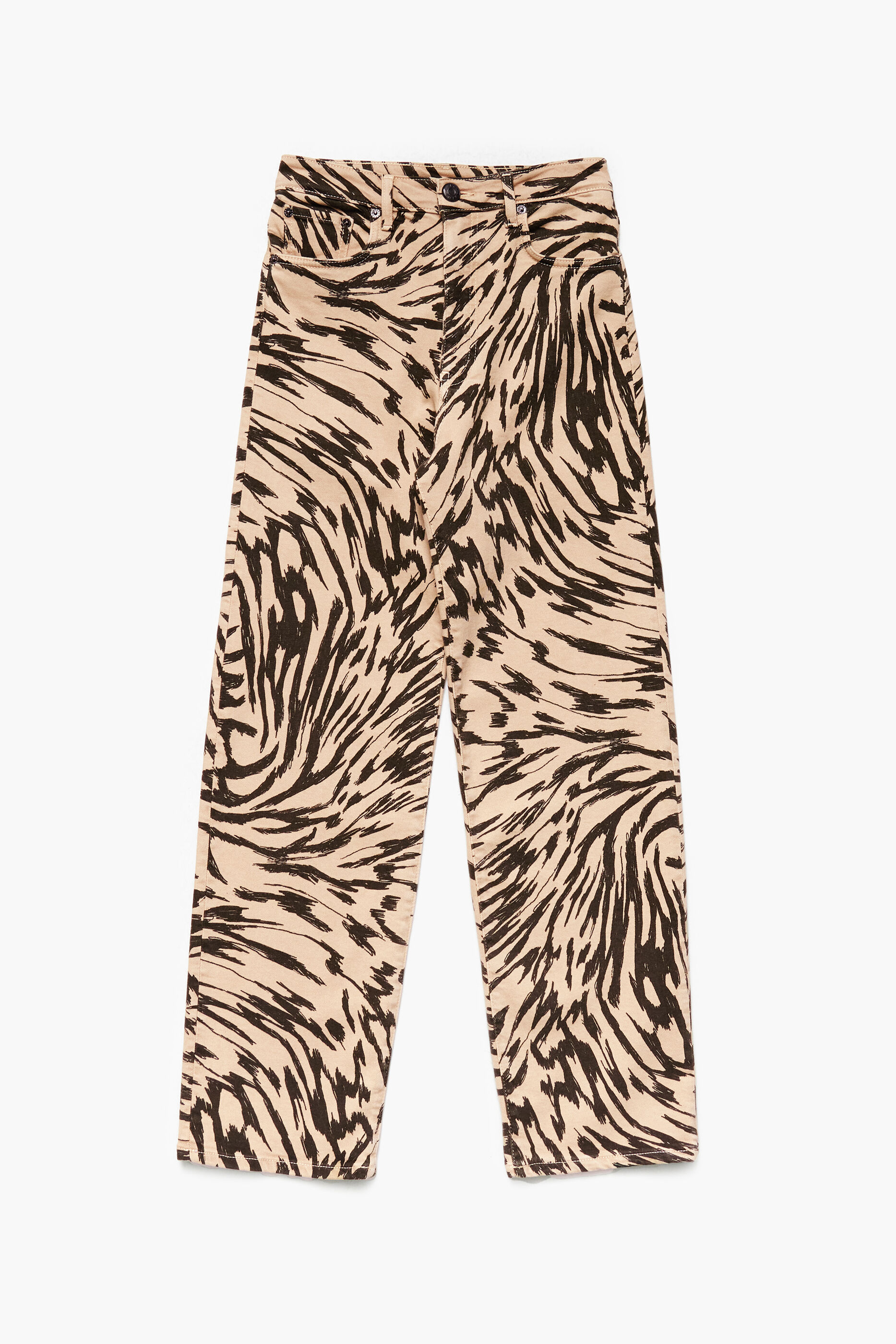 Calça jeans reta cropped com estampa de asa de borboleta natural
