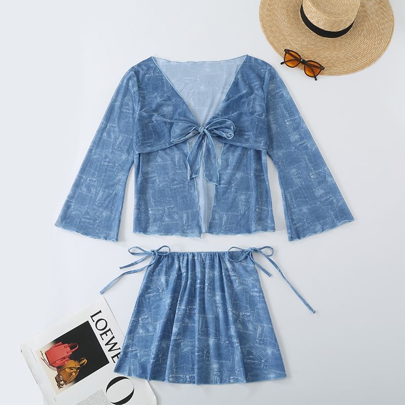 Sancus - Set: Halter bikini met print + omslagjasje + omslagrok