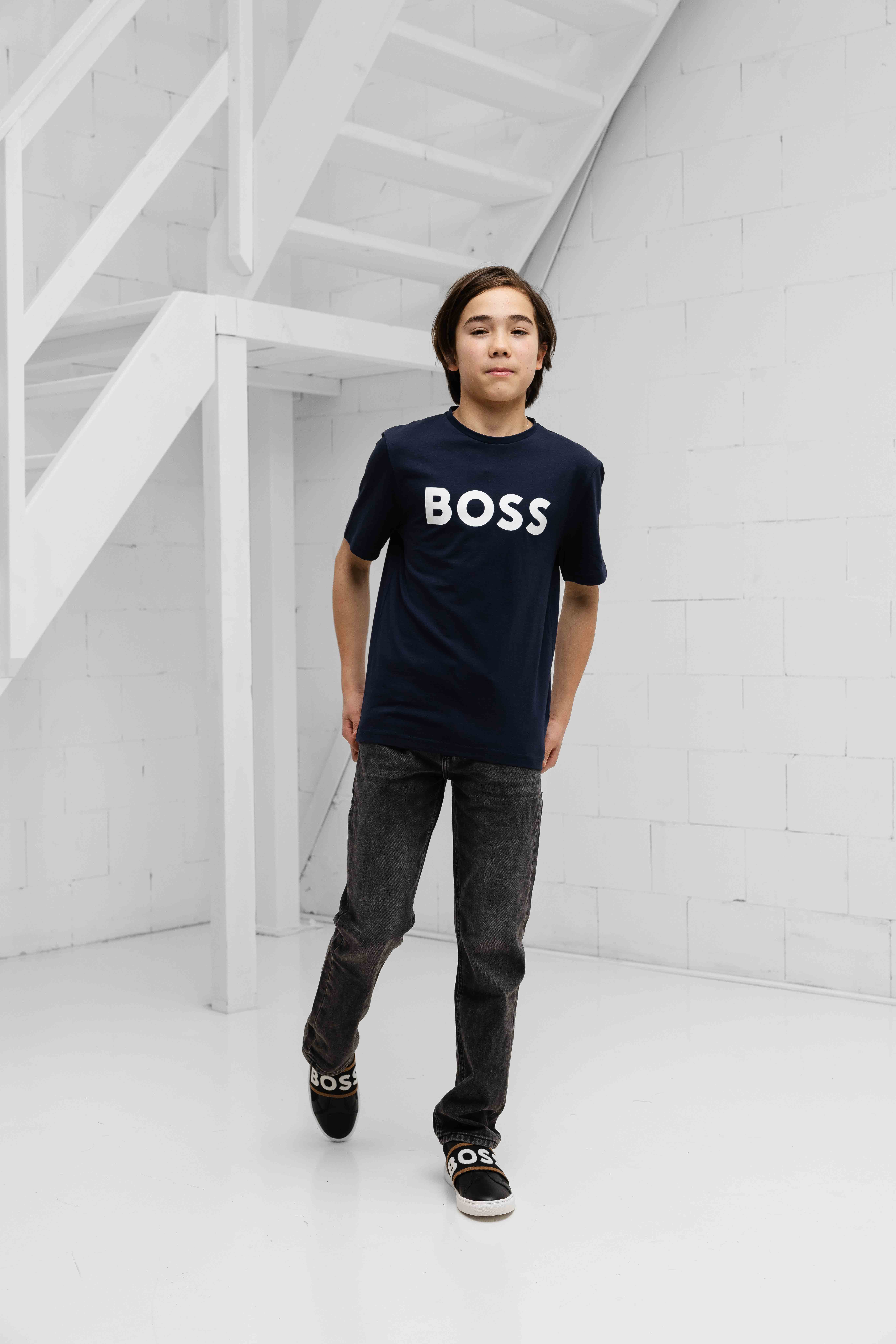 Hugo Boss Logo T-Shirt Kids Donkerblauw