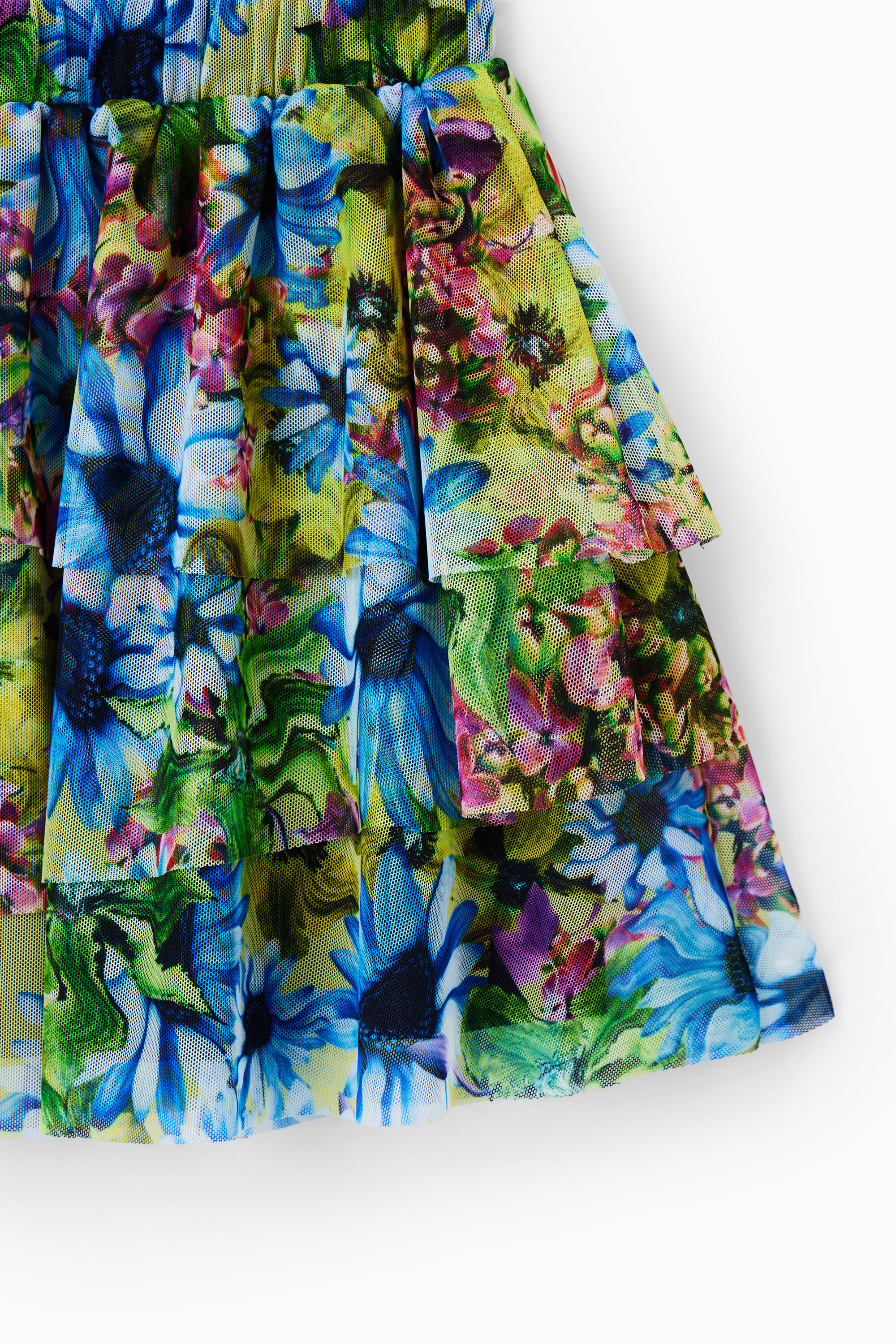 Mini-jupe tulle fleuri volants