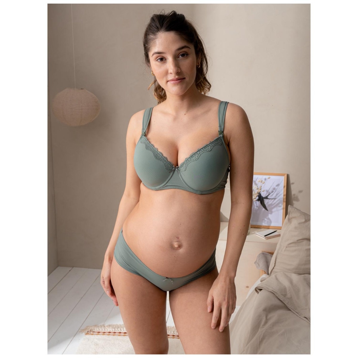 Prenatal voedingsbh rib  effen groen