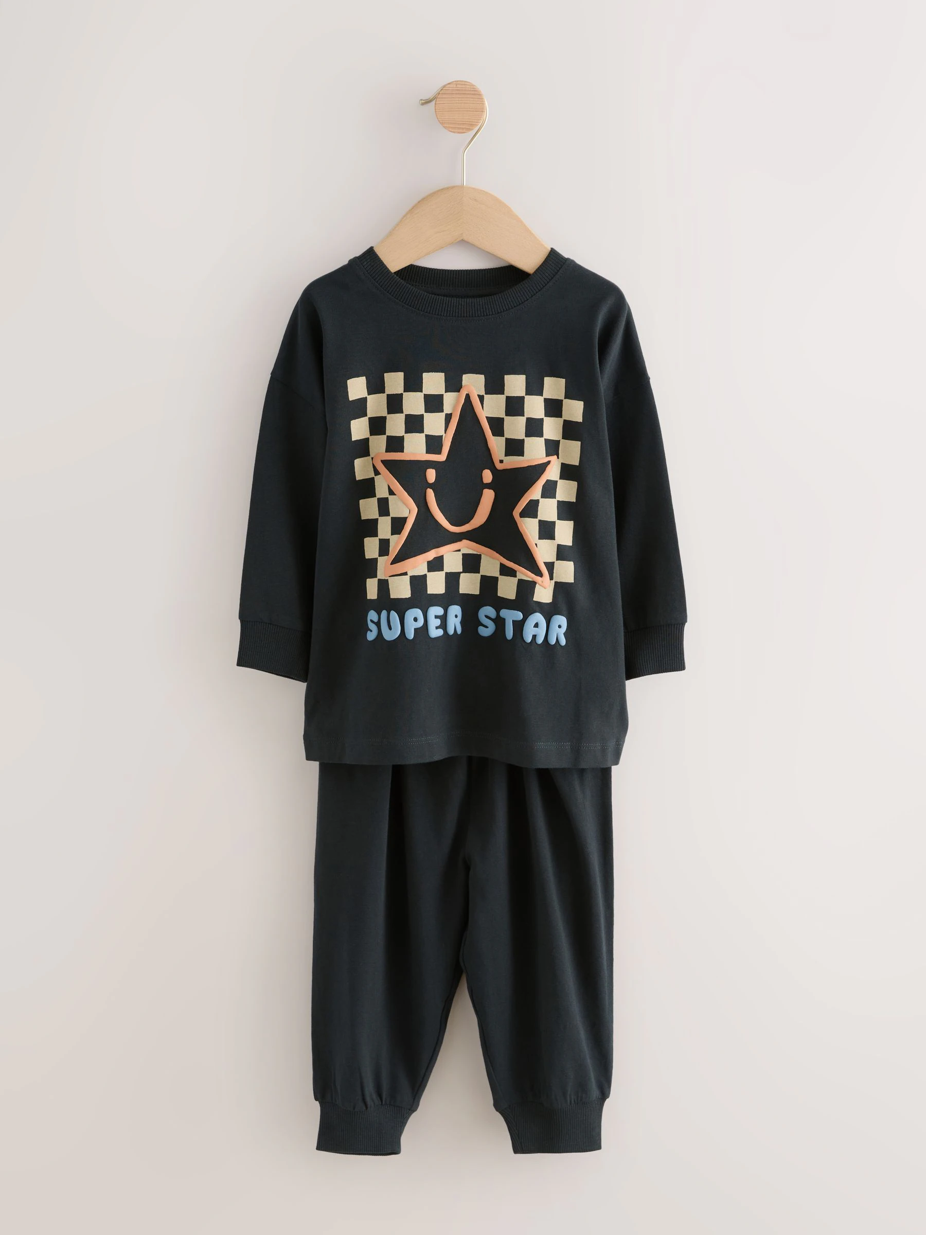Meerkleurig ster- en dambordmotief - Verpakking van 3 oversized pyjama's 3 (9mnd -10jr)