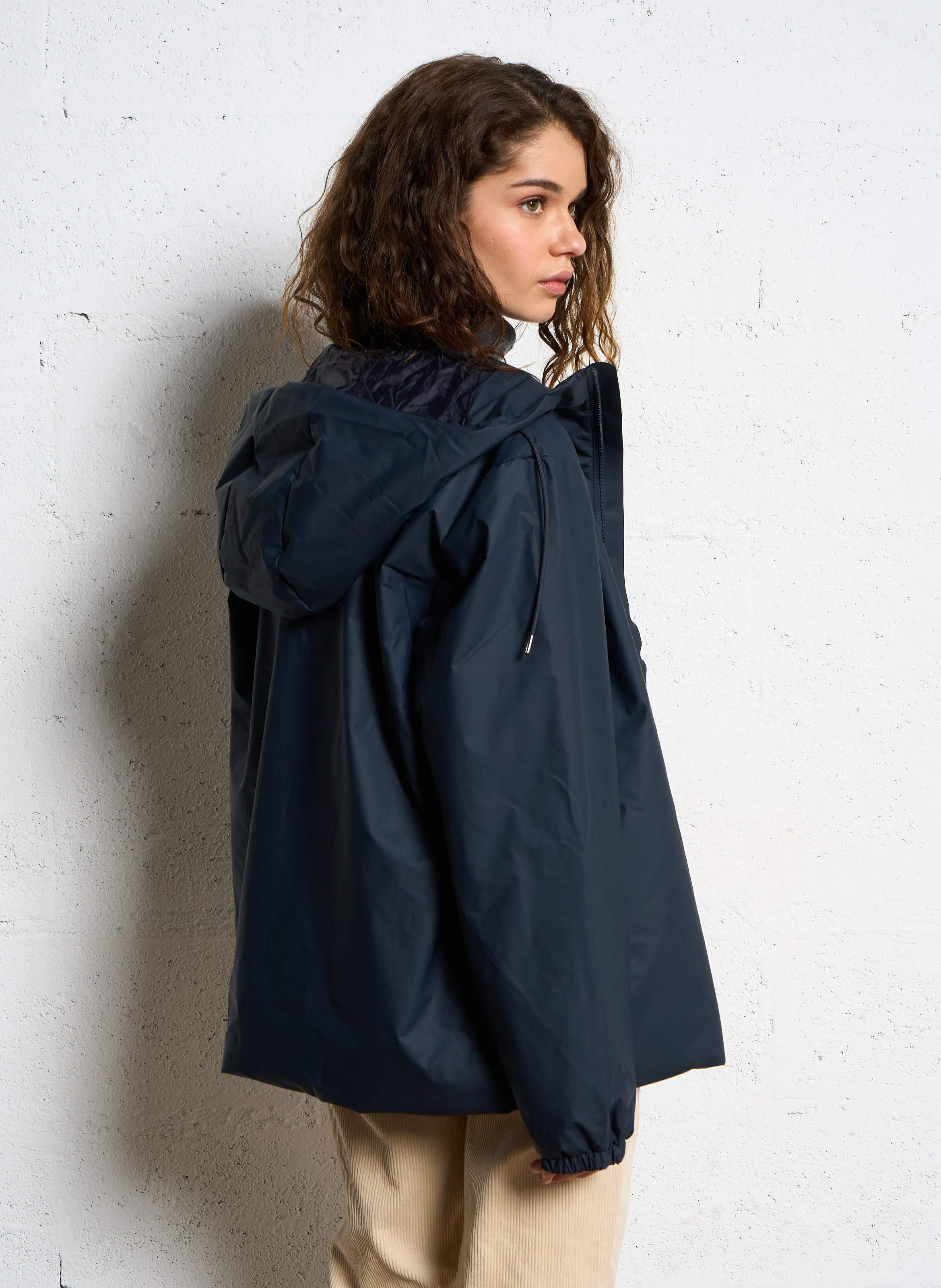 LOHJA - Imperméable droit col montant à capuche | Bleu