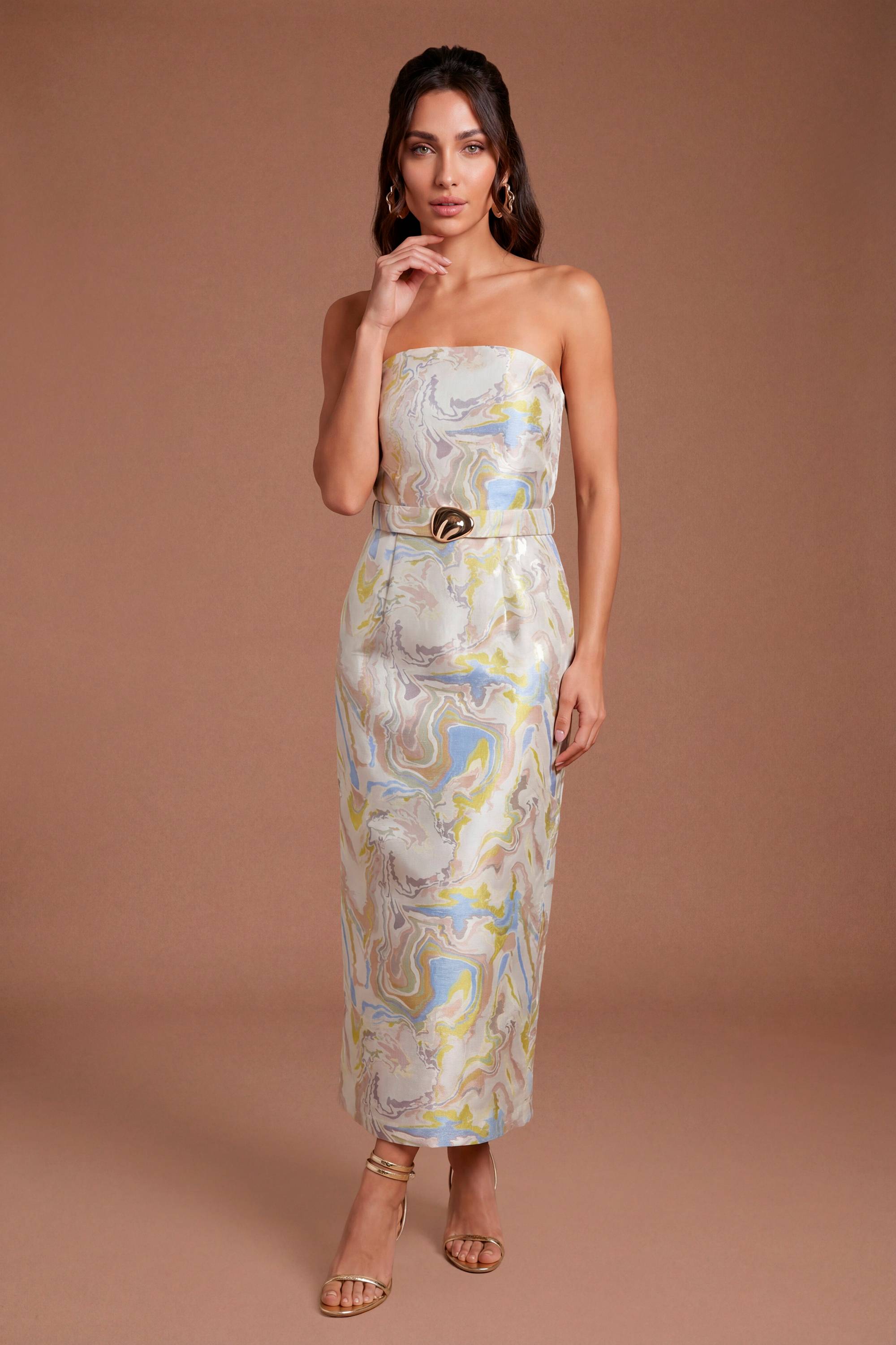 Coast Robe Crayon Bustier À Ceinture En Jacquard