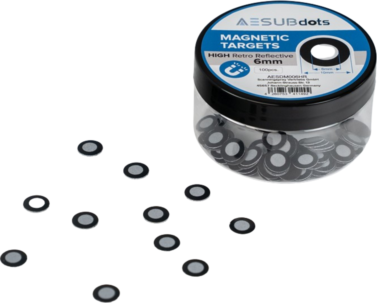 AESUB  AESUBdots high retro reflective magnetic, 6 mm    Hochreflektierende 3D-Scanning Referenzpunkte