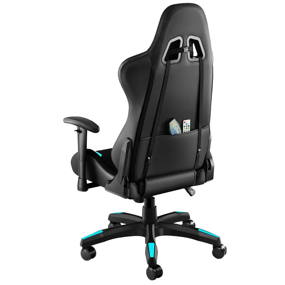 tectake Gaming stoel Tartaros, LED, massagefunctie, Zwart/azuur