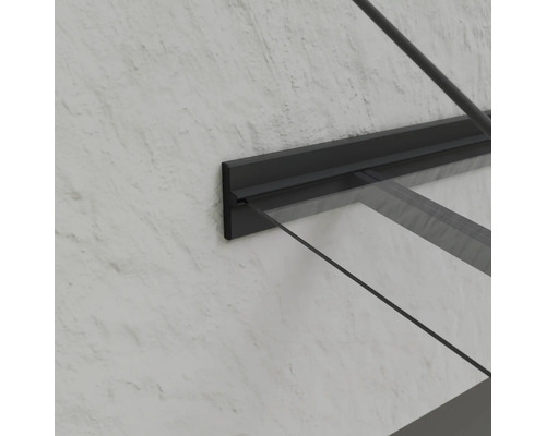 ARON luifel, aanbouwmodel, Reims gelaagd veiligheidsglas, 150x80 cm, antraciet, inclusief regengoot aan beide zijden