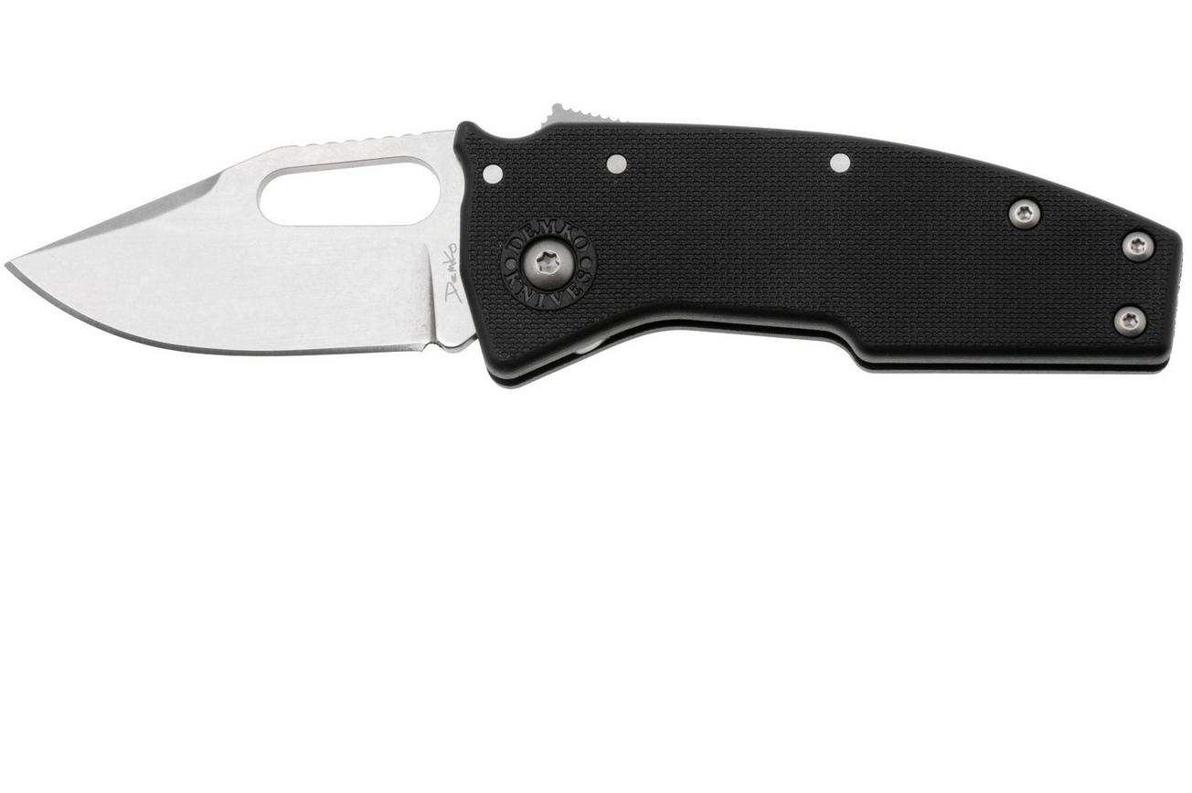 Demko Nano-Shark, NANO-10A-BLACK GRN-CP, Stonewashed AUS-10A Clip Point, Black GRN zakmes