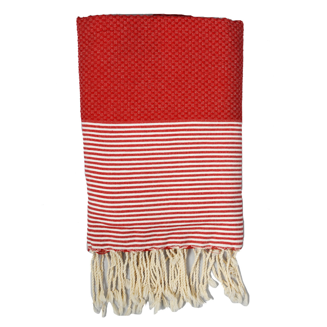 Febronie Fouta Nid d'abeille Ibiza rayures fines rouge - 100x200 cm