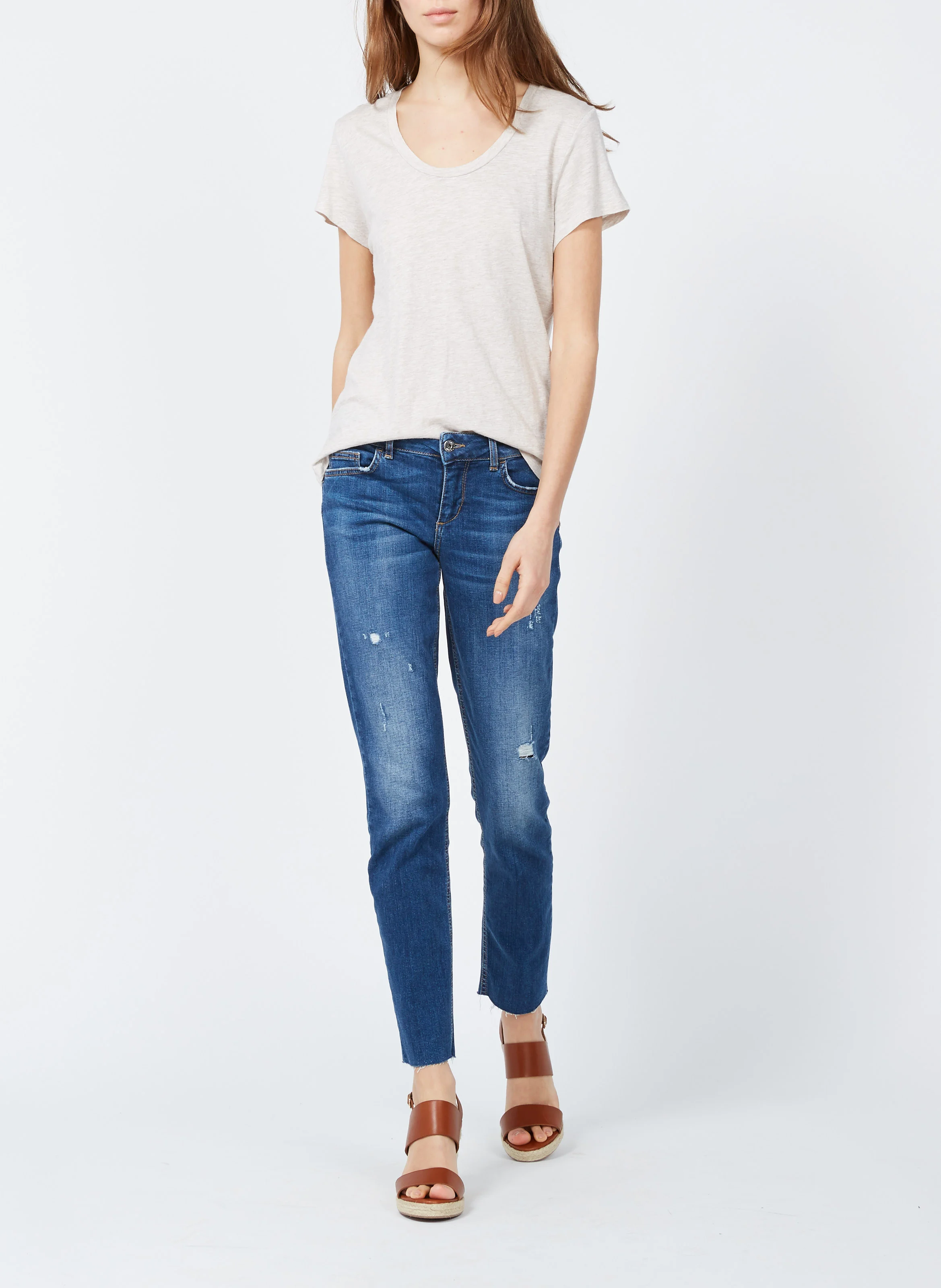 JACKSONVILLE - Tee-shirt col rond en coton mélangé | Beige